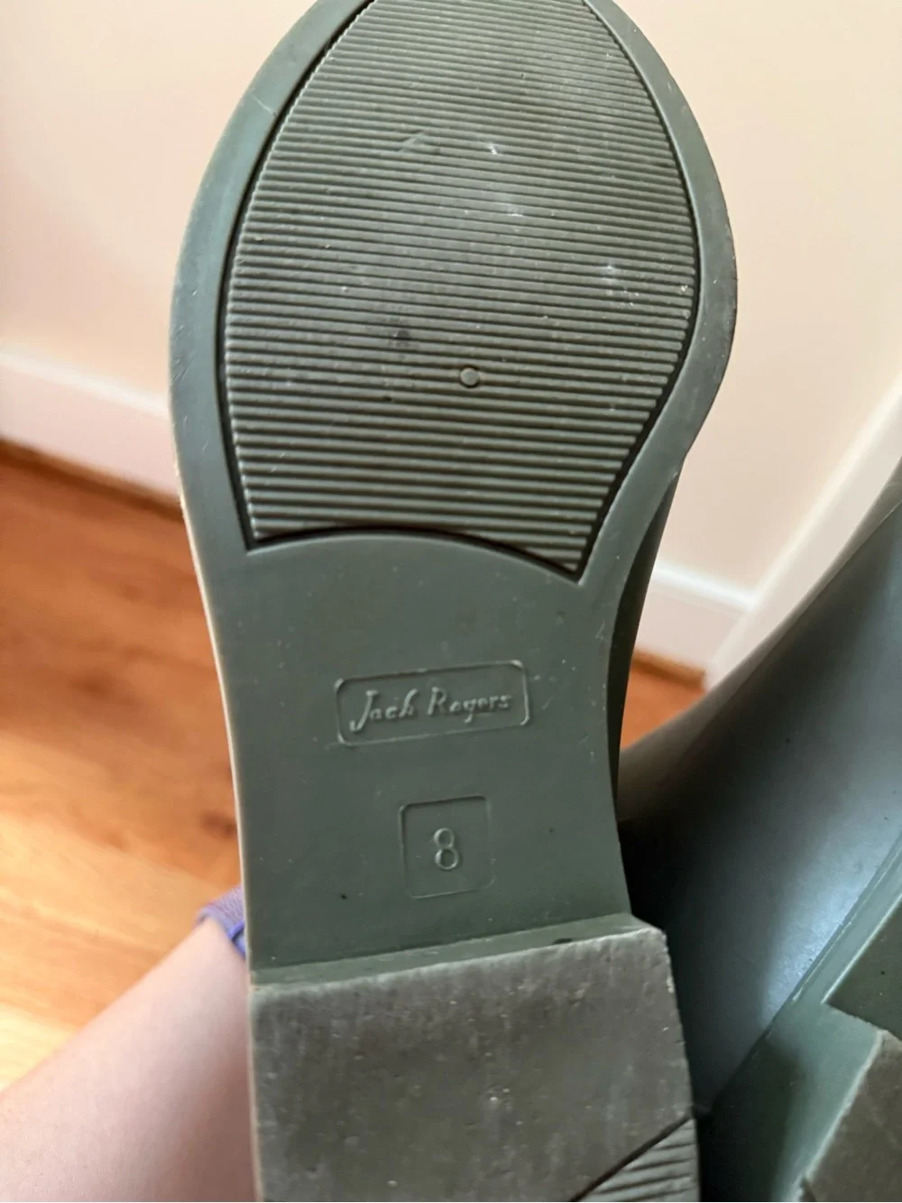 Jack Rogers Olive Green Chelsea Rain Ankle Boots with Gold Scalloped Trim